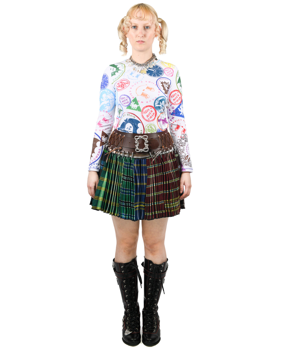 Exclusive Brown Belt Green Folkloric Mini Carabiner Skirt