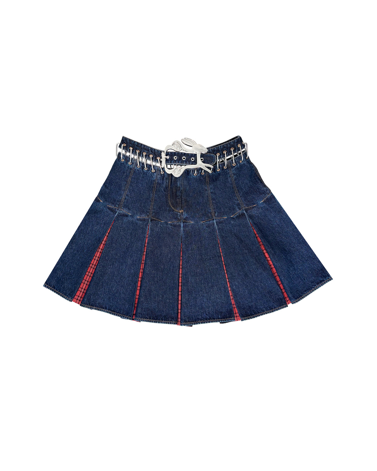 Plaid Bevo Denim Carabiner Knee Skirt