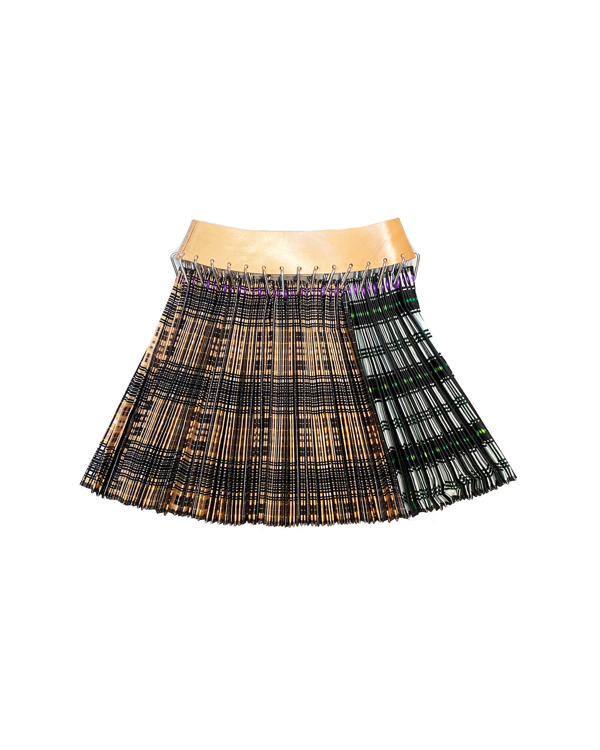 Split Plaid Mini Skirt with Tan Belt