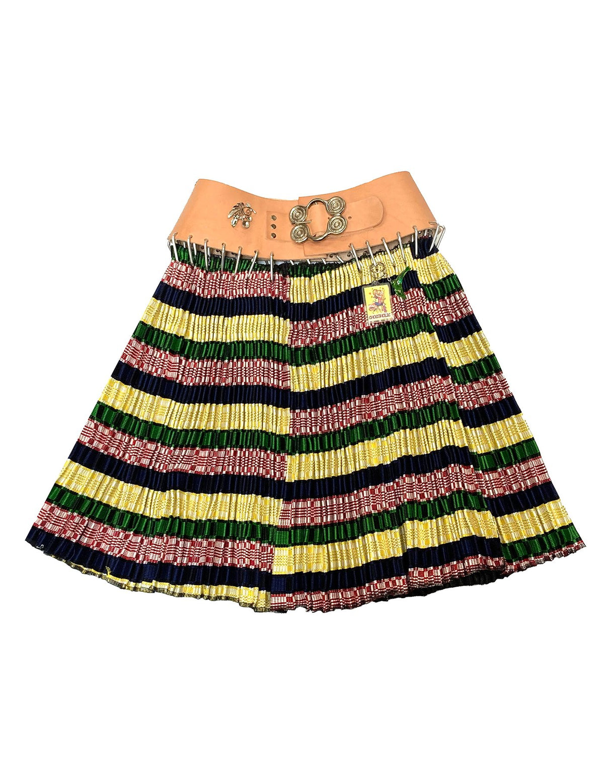 Pleated Stripe Skirt with Tan Belt